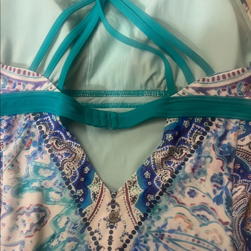 Prana Teal and Cream Patterned One Piece Swimsuit - Picture 6 of 8